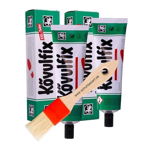Kövulfix Kontaktkleber Set 240g + Pinsel Schuhkleber extra stark wasserfest & flexibel Alleskleber für Leder Gummi Textil Schuhe Dachhimmel Markise Outdoor Reparatur