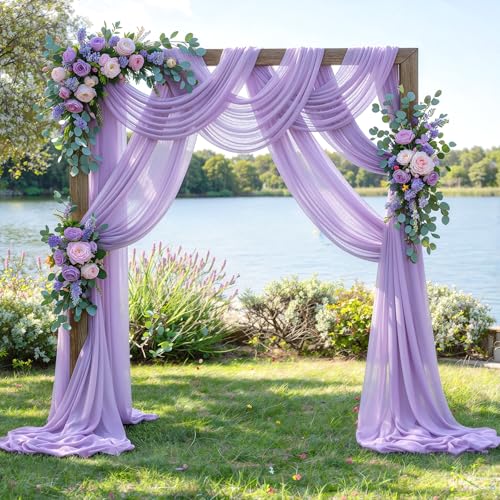 Image of Wedding Arch Draping Fabric, 1 Panel 30 inch x 20Ft Lavender Sheer Curtain Drapes Extra Wide & Long Backdrop Curtains for Bridal Shower Backdrop Outdoor Party Arches Church Ceremony Decoration