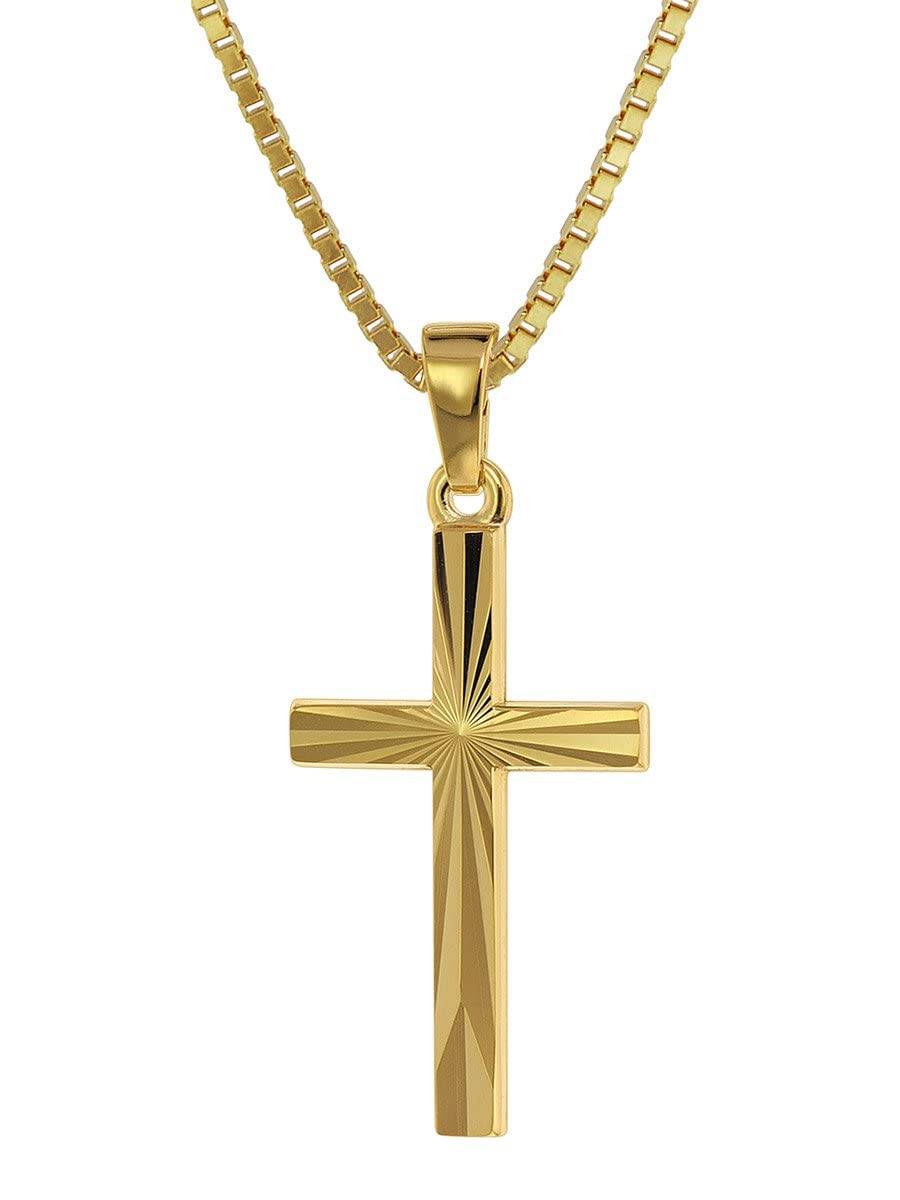 trendor Kreuz-Anhänger Gold 750 / 18K mit goldplattierter Kette 75438