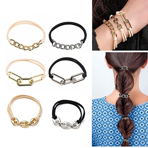 6Pcs Bracelet Hair Ties, Hair Ties For Women Girls, Elastic Hair Ties Ponytail Holder, Looks Awesome On Your Wrist And Great In Your Hair #TOP2