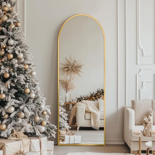 Image of Antok 56 inch x14 inch Arched Full Length Floor Mirror, Gold Aluminum Frame, Free Standing /Wall Mount /Leaning for Bedroom, Living Room, Dressing Room
