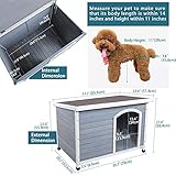 Petsfit Hundehütte für draußen, Hundehütte mit abnehmbarem Boden für einfache Reinigung, isoliertes Holzhaus für draußen, Steildach, kleines Versteck, 78 x 53 x 58 cm (klein)