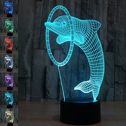 3D LED Nachtlicht RGB 7 Farben ändern optische Illusion Smart Touch Button Tisch Schreibtisch Bedside Sensitive Touch Control USB Gebühr Tisch Schlafzimmer Dekoration Powered Lampe Dolphin Lampen Cover