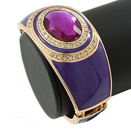 Bracelet jonc en émail violet et plaqué or rigide de 18cm