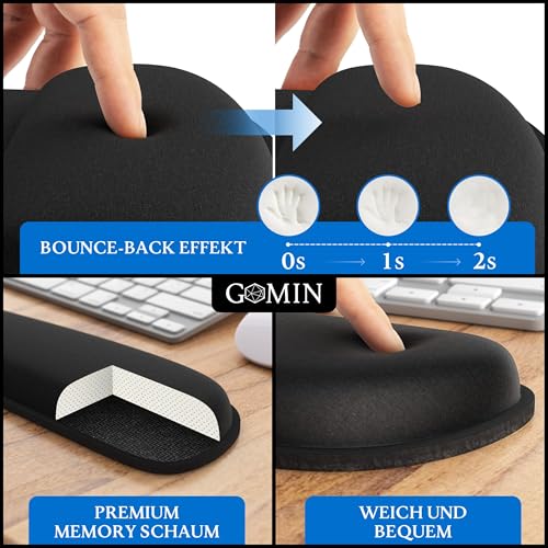 Gomin Mauspad mit Gelkissen - Ergonomisches Tastaturpad und Mousepad mit Handgelenkauflage für Tastatur und Maus - rutschfest und Wasserfest - Memory Foam Handballenauflage für Laptop und PC