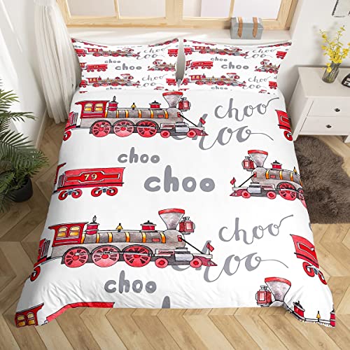 richhome Dessin animé Parure de Lit Train pour Enfants Housse de Couette 140x200cm garçon Fille...
