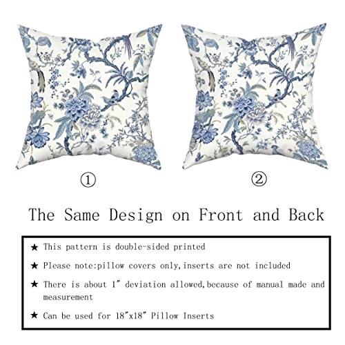 Chinoiserie Pillow Covers Set Of 2 Blue And White Outdoor Pillows Bule Birds Flowers Throw Pillow Covers 18X18 Inch Cotton Square Cushion Cover Decor For Bedroom Couch Bed Living Room Sofa Chair #TOP4