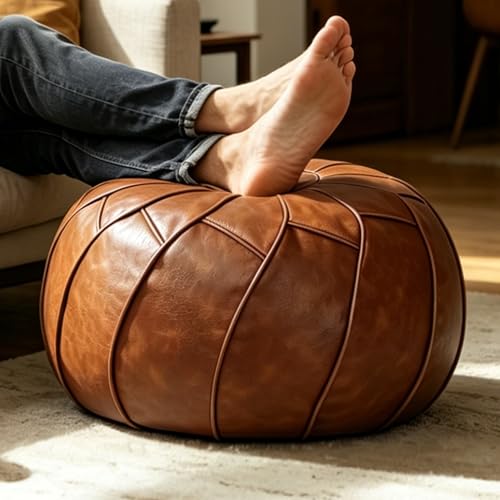 Thgonwid Round Unstuffed Pouf Cover, Leather Foot...