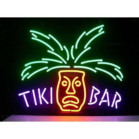 Tiki BAR Paradise Palm Real Glass Neon Light Sign Home Beer Bar Pub Recreation Room Game Room Windows Garage Wall Store Sign (17"x14" Large) Cover