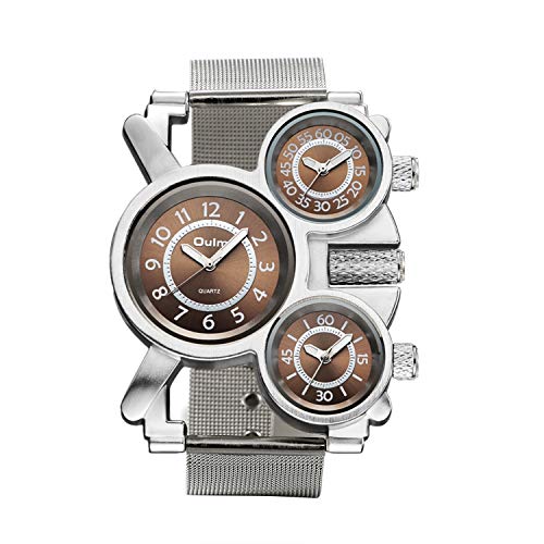 Avaner Reloj de Pulsera para Hombre, Esfera Grande, Cuarzo, analógico, con Tres Caras, de Acero Inoxidable, con Malla de Metal, Resistente, subesferas para Hombre, tamaño Grande