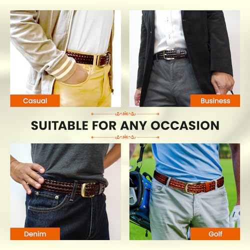 Men's Leather Casual Belt Durable Golf Belt Braided Mesh Design Ideal for Business Work Outfit and Formal Occasions3