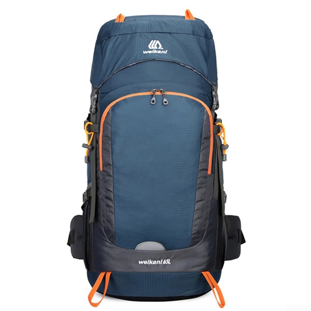 Mochila de senderismo resistente de 65 L, perfecta para viajes, camping y escalada, con múltiples bolsillos y cubierta de lluvia (azul oscuro)