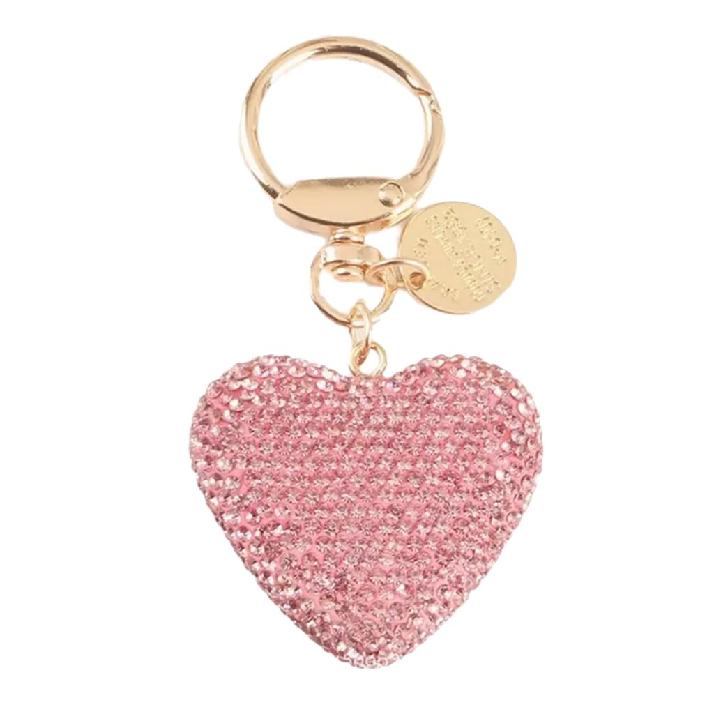 Sxett Women's Pink Multipurpose Rhinestones Love Heart Shaped Keychain Crystals Bag Decoration Car Keyring For Birthday Gifts