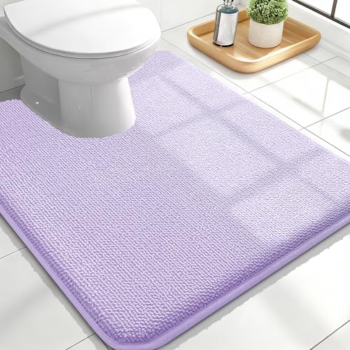Image of OLANLY Toilet Rugs U-Shaped 24x20, Extra Soft Absorbent Thick Memory Foam Contour Bathroom Rugs, Dry Quickly, Machine Washable, Non-Slip Toilet Bath Mat, Home Decor Accessories, Lavender
