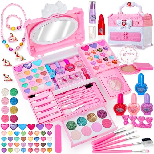Lubibi Maquillage Enfant Jouet Filles,Lavable Malette Maquillage Jouet pour Enfant,Valise Beauté pour Enfant avec Colliers,Cadeau de Noël Anniversaire Jouet pour Princesse Fille 3 4 5 6 7 8+ Ans