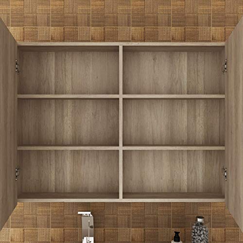 Espelheira para Banheiro 2 Portas 2 Prateleiras Malbec Móveis Bosi Barrique/Argento