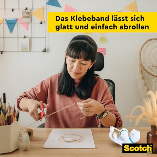 Scotch 3M Tischabroller inkl. 1 Rolle Klebeband - Katze Klebeband Abroller, auch für Kinder, weiß, 19 mm x 8,89 m