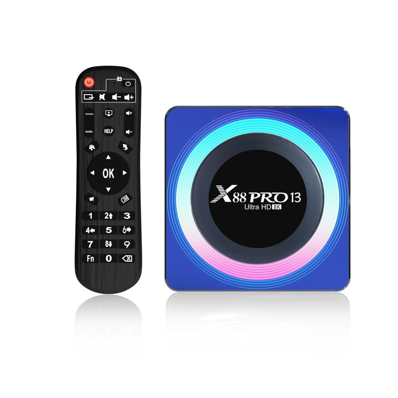 CHROX Android 13.0 TV Box, X88 PRO 13Smart TV Box RK3258 Quad-Core 64-Bit ARM Cortex-A53 Support 8K 2.4/5.0Ghz WIFI BT4.0 100/1000M HDMI 2.0 H.265 Set Top Box,4gb+32gb