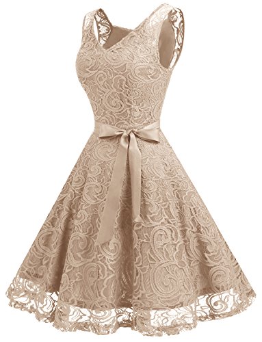 Image of Dressystar Women's Floral Lace V Neck Short Bridesmaid Cocktail Party Dress
