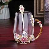 Tea Cups Coffee Mug Cups Clear Glass With Spoon Set Handmade Daisy Best Gift For Newlyweds, Christmas, New Year, Anniversaries, Parents, Weddings, Engagements, Couples Gifts,13OZ