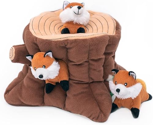 Miniatura 2 de ZippyPaws Burrow, Woodland Friends Fox Stump - Juguetes interactivos para perros para el aburrimiento - Juguetes para perros de escondite, coloridos