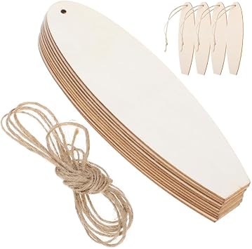 VILLCASE 30pcs Small Wooden Surfboard Cutouts for Crafts - 6.3inch Unfinished Wood Pieces for Painting, DIY Party Decor Hawaii Summer - Blank Hanging Surfboard Ornaments with Holes