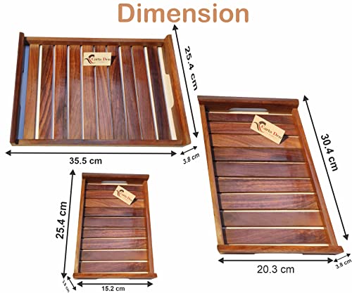 Wooden Serving Trays Large Medium And Small, Nesting Multipurpose Trays - For Breakfast, Coffee Table/Butter & More (Cutout Handle Tray, Set of 3) Rectangular