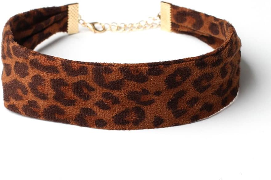 Ymqewq Kenfery Vintage Leopard Velvet Wide Choker Brown Thick Choker Necklace Punk Collar Jewelry Prom Dates Holiday Gift (Brown) - Image 3
