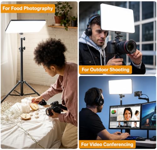 Image of 11-Inch USB LED Video Light with Tripod Stand & Phone Holder, Dimmable Soft Panel Light for YouTube, Photography, Makeup, Live Streaming and Video Recording