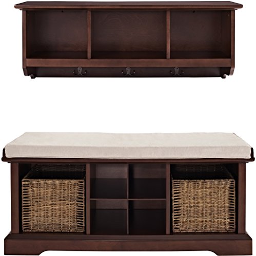 Crosley Furniture Brennan Entryway Storage Bench And Hanging Shelf Set, Vintage Mahogany #TOP1