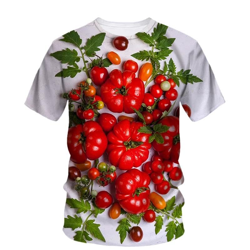 Haut ample pour homme à imprimé tomate 3D t-shirt décontracté hip hop d'été