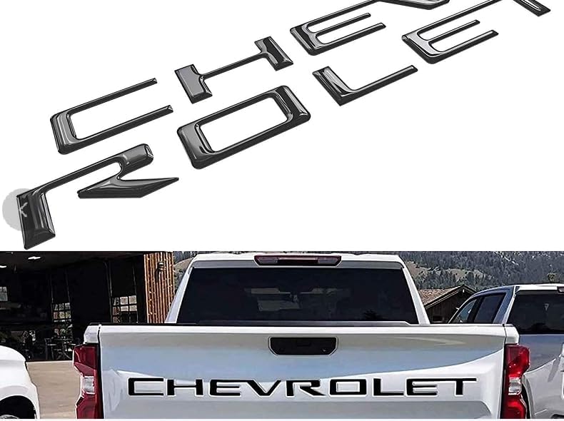 tailgate inserts letters compatible for 2019-2025 sverado, 3d raised & strong adhesive decals letters (gloss black)