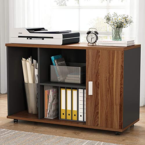 Little Tree 55 Inches Executive Desk And 39" File Cabinet,Modern L-Shaped Computer Desk Business Furniture Set With Storage Mobile Printer Stand For Home Office,Walnut #TOP2