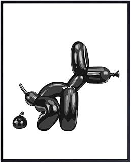 Black Bathroom Wall Decor - Bathroom Decor for Men - funny Bath Signs - Modern Bath Balloon Dog Pop art - Retro style Wall Decor - Funky Trendy Minimalist Dorm Decor - Black and White Wall Art