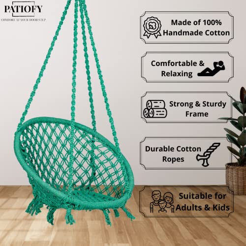 Image of Patiofy Cotton Netted Round Large Swing for Adults /Swing for Balcony /Swing Chair for Adults for Home /Hammock Swing for Adults /Swing Chair Wooden /Without Hanging Kit (120Kgs Weight Capacity- Green)