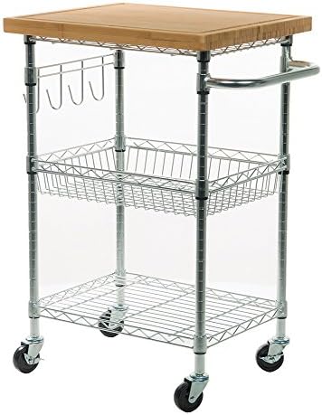 TRINITY EcoStorage Bamboo Kitchen Cart, Chrome