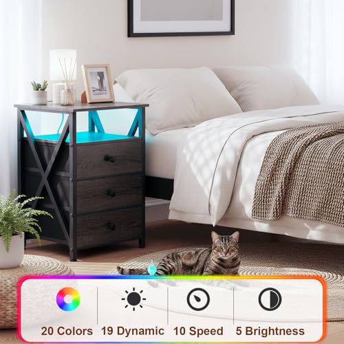 Image of AMHANCIBLE Nightstands Set of 2, LED Night Stand with Charging Station