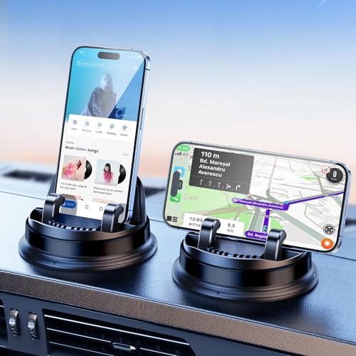 xuenair Dash Phone Holder for Car, Stable 360 Rotatable Hands Free Phone Mount for Car Dashboard, Universal Multifunctional Car Dashboard Mobile Phone Holder for iPhone 16 Pro Max Z Fold 6-Black
