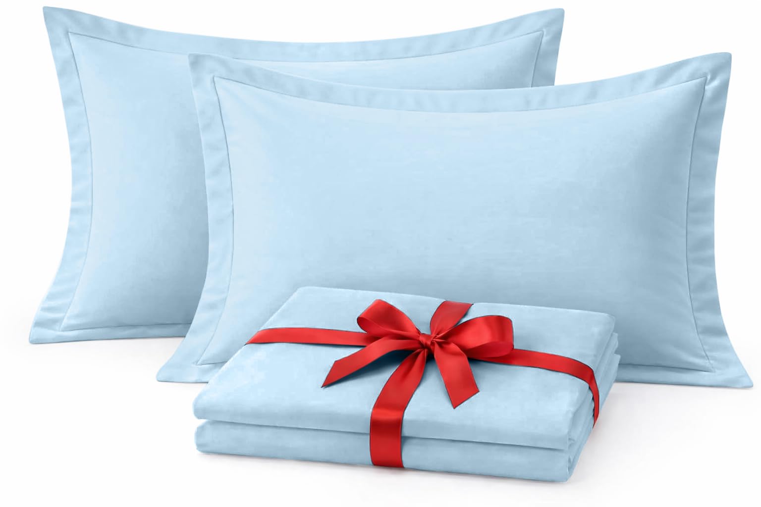 Cotton Delight Queen Pillow Shams Set of 2 Light Blue 100% Natural Cotton 800 Thread Count Premium Light Blue Pillow Shams, 20 x 30 inch