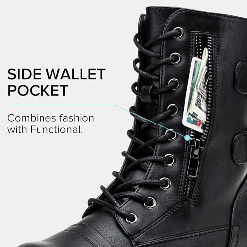 Vepose Women's Combat Boots Low Heel, Mid Calf Military Boots with Card Knife Wallet Pocket3