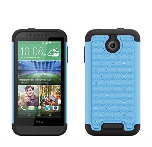 Digital4all(TM) for HTC Desire 510 Diamond Studded Defender Silicone Rubber Skin Hard Case + [Free LCD Screen Protector Shield(Ultra Clear)+Touch Screen Stylus] (Diamond Light Blue/Black)