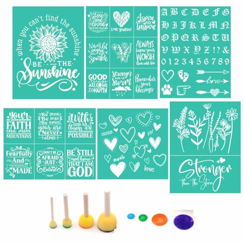 11PCS Sunflower Silk Screen Stencils Self Adhesive Be Kind Screen Printing Stencil Reusable Mesh Stencils Wildflower Chalk Transfers for Chalk Paste Paint on Wood Signs Fabric DIY Garden Decor Art