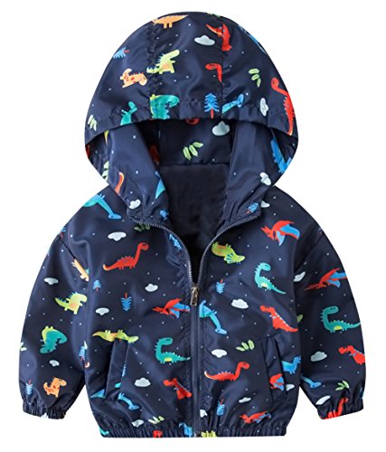 HARVEY JIA - Chaqueta Corto de Bebés Niños con Capucha Mentener Calor Abrigo de Niñas con Estampado Dinosaurio de Otoño Primavera Abajo Chaqueta Casual - Azul - 6-7 Años