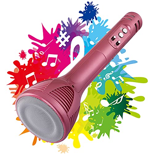 VRJTEC Wireless Bluetooth Karaoke Microphone | Portable Handheld Mic | Multi-function Bluetooth Karaoke Mic with Speaker for All Smart Phones – Pink