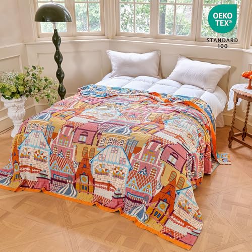 Image of MSGKV Roman Castle Cotton Throw Blanket 50 inchx60 inch Art Woven Cotton Throw