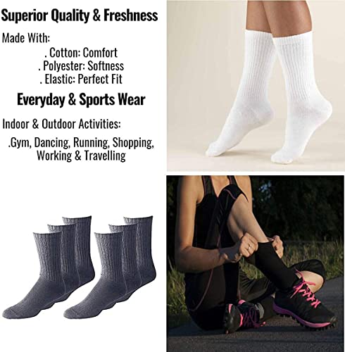 Diamond Star Womens Cotton Crew Socks -Durable Moisture Control Mens socks are 6 & 12 Pairs Pack4