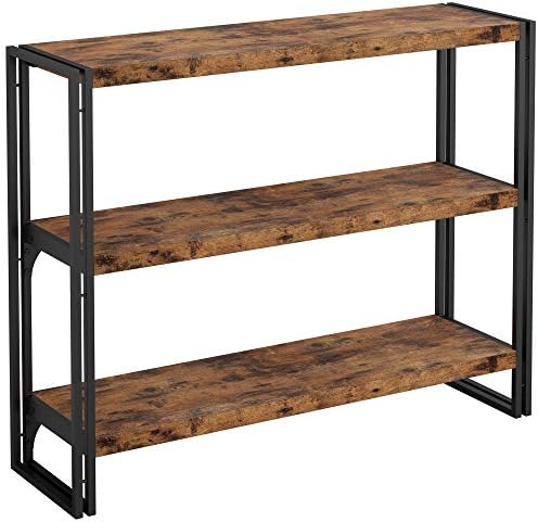 IRONCK Bookshelf Industrial 3 Shelf Bookcase, Wood Storage Shelf with Metal Frame for Living Room, Rustic Brown