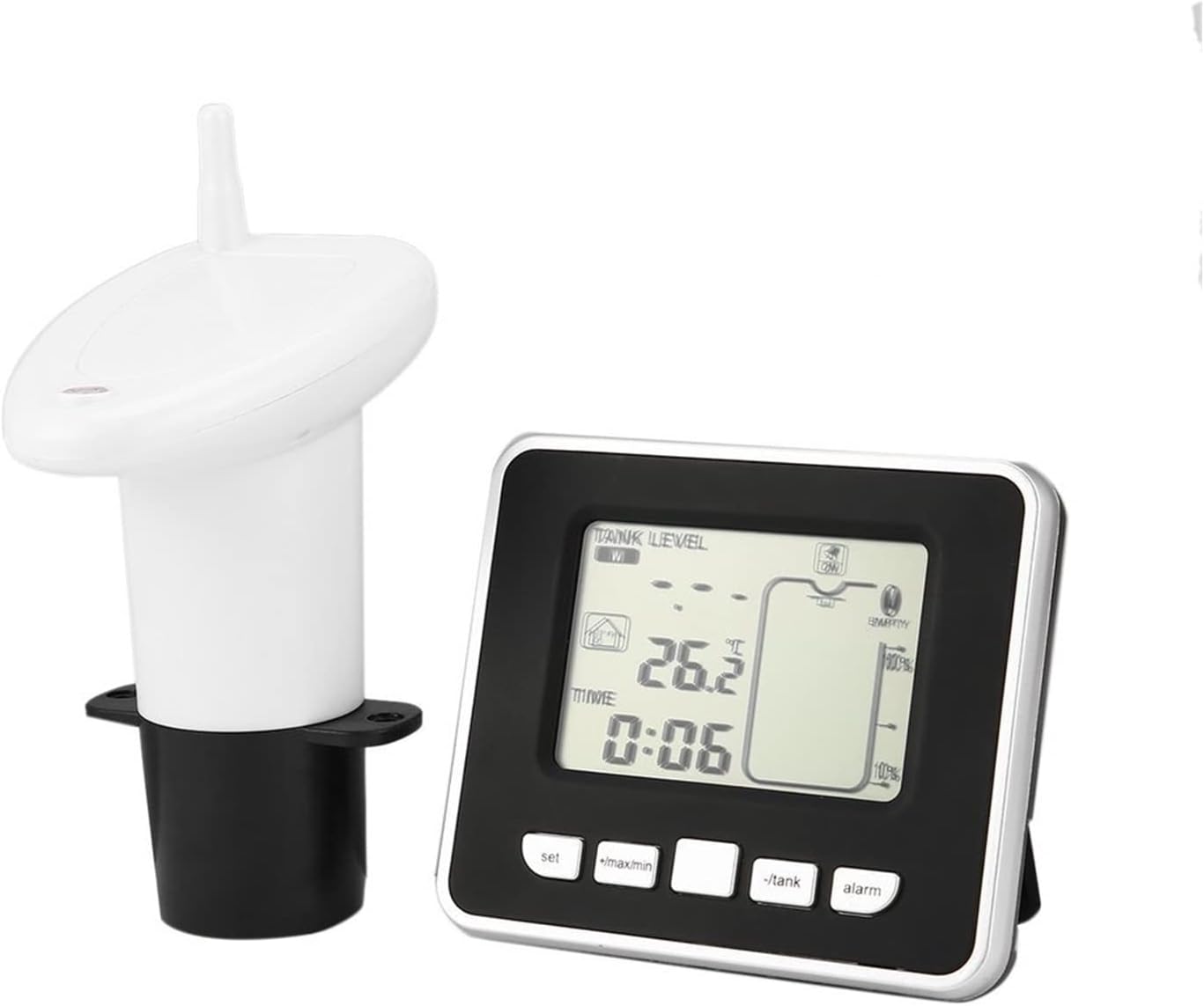 Liquid Level Sensor Water Tank Liquid Level Meter with Temperature Sensor Water Level Time with 3.3 Inch LED Display Ultrasonic Wireless Water Height Detector