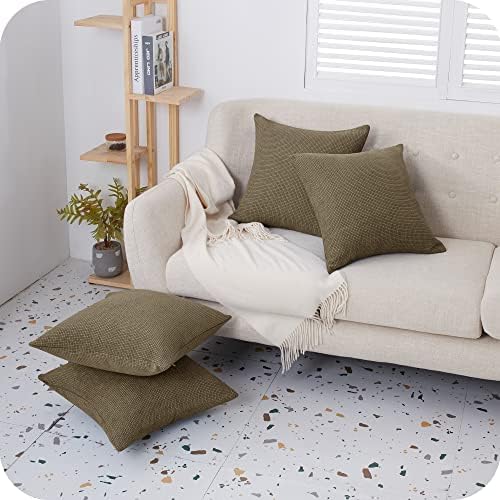Amazon Brand - Umi Chenille Velvet Throw Pillow Case Super Soft Cushion Covers for Sofa Bedroom Decoration 18 x 18 Inch Brown Set of 4