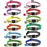 12-Pack Safety Release Reflective Cat Collars with Bell - Breakaway Buckle, Night Visibility, Anti-Hunting Bell - Adjustable Kitten & Adult Cat Collars (12 Multicolor)